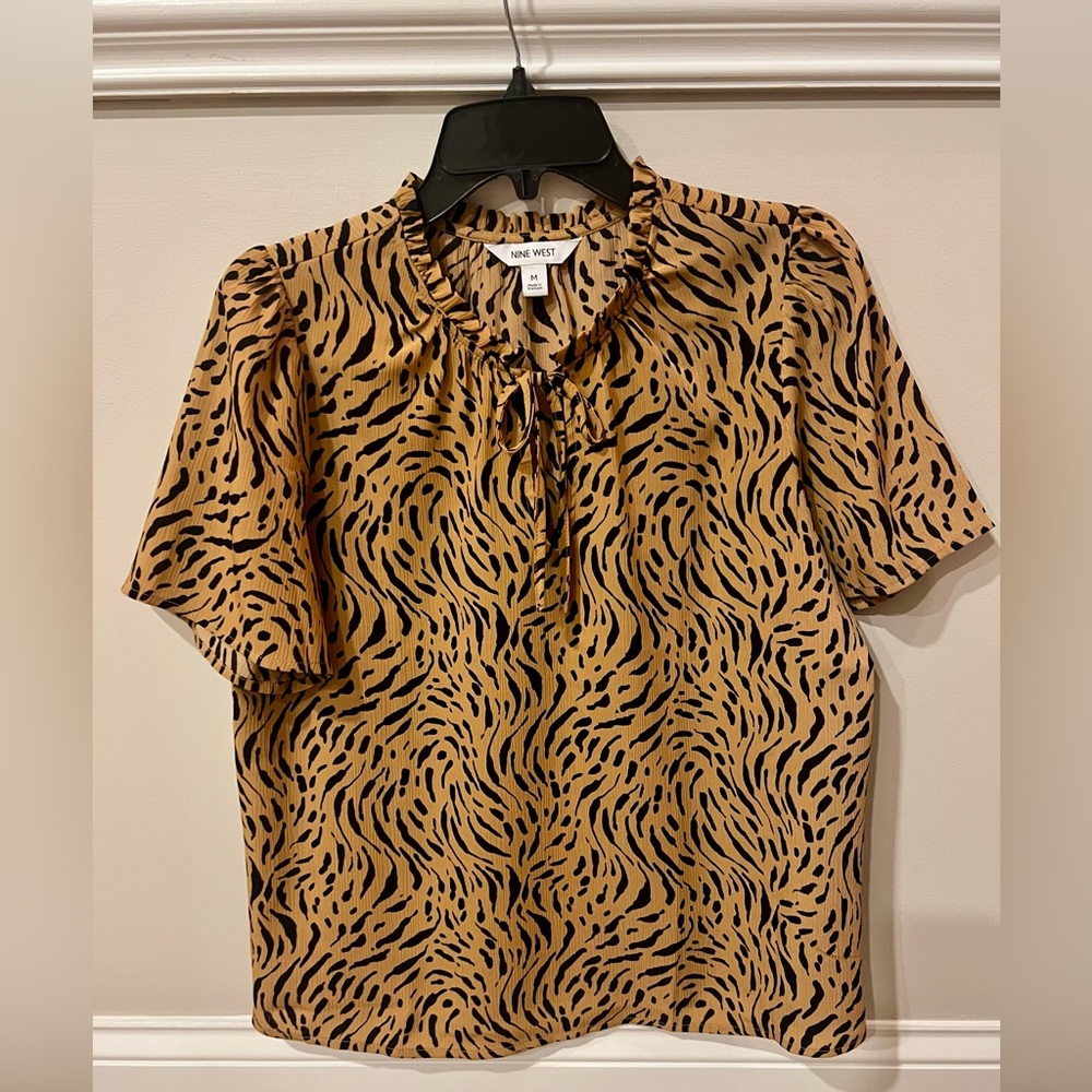 Nine West Tan and Black Patterned Blouse
